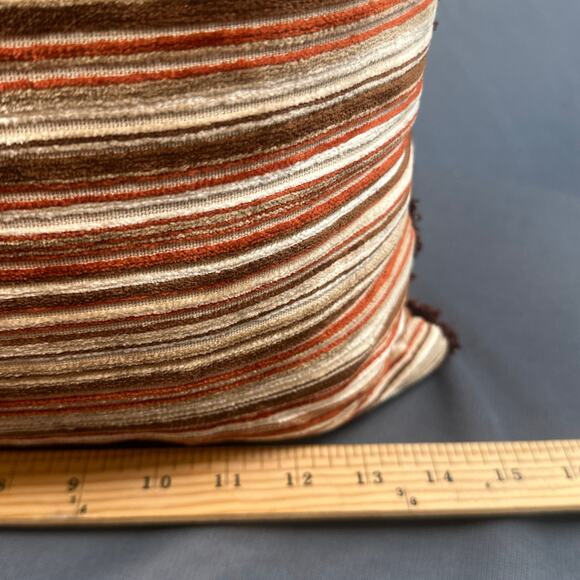 VTG Patchwork Throw Pillow 14” Brown Orange Yellow Striped Retro Boho Velour 70s - Picture 15 of 16